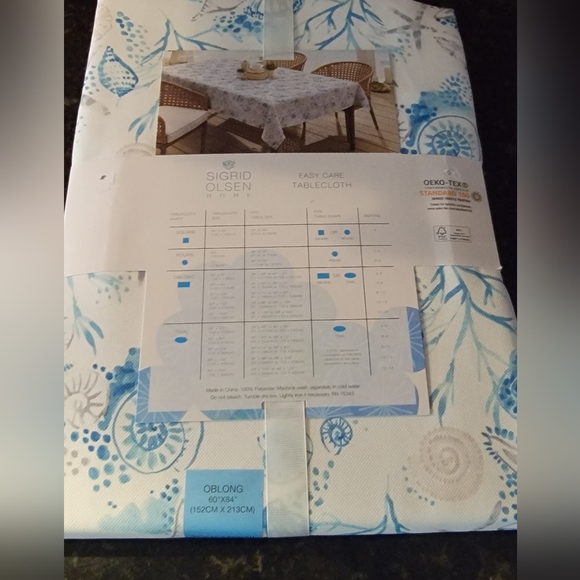 Sigrid Olsen Indoor Outdoor Seaside Easy Care Tablecloth 60x84 Oblong New - Picture 5 of 8
